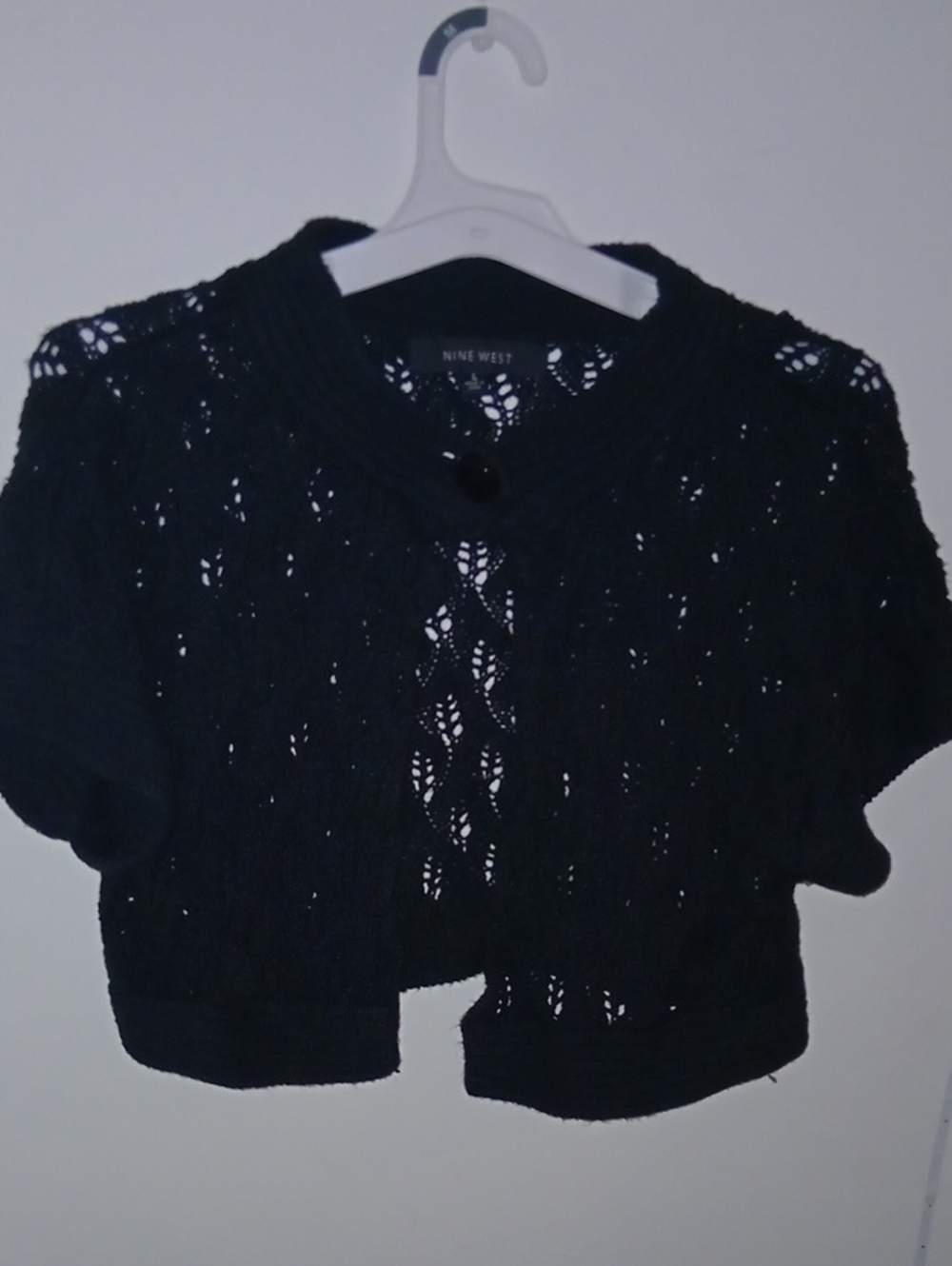 Nine West Black Short-Sleeve Openwork Cropped Cardigan